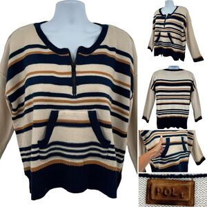POL Anthropologie Striped 1/4 Zipper Pullover Sweater With Pockets